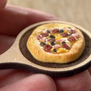 Miniature dollhouse pizza ham, olive and pepperoni 1/12 dolls house scale hand made 1” dollhouse food