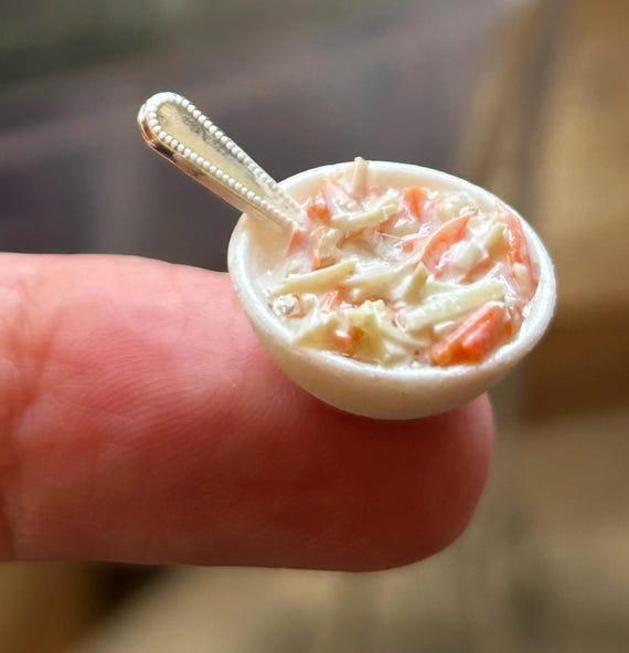 Miniature bowl of coleslaw 1/12  dollhouse scale by Wyrdworldminiatures