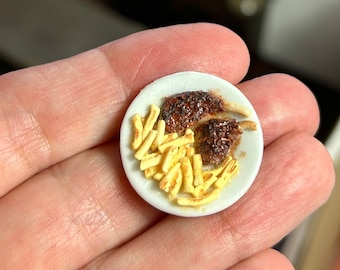 Miniature food 2 lamb chops with French fries 1/12 dollhouse 1 inch scale