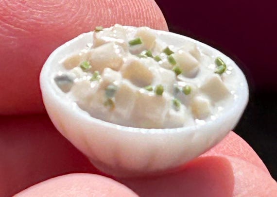 Miniature bowl of potato salad  1/12  dollhouse scale by Wyrdworldminiatures