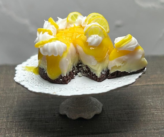 Miniature Lemon Mousse Cake: 1/12 Scale Dollhouse Food by Wyrdworldminiatures