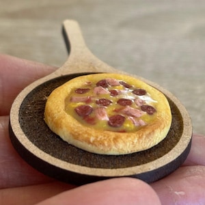 Miniature dollhouse pizza ham and pepperoni 1/12 dolls house scale hand made 1” dollhouse food