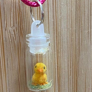 Tiny Baby chick in a bottle pendant necklace