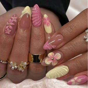 24 Stck Minimalist Gelb Rosa Blume Franzsische Spitze Drcken Sie auf die  Ngel, Mittlere Mandel Knstliche Nagelspitzen fr Bro, Alltagskleidung,  Verabredungen, im Freien - Etsy.de