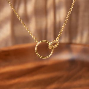 Dainty Interlocking Circle Gold Necklace, Double Hoop CZ Pendant, Minimalist Layering Necklace, Everyday Layering Jewelry , Gift for Her