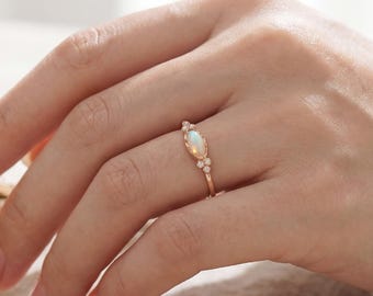 Dainty Opal Ring, Marquise Opal Ring, Sterling Silver Ring, Birthstone Ring, Gift for Her, Bridesmaid Gift, Valentines Day Gift,Mothers Gift