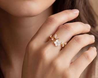 Ring geboortebloem, 925 sterlingzilveren ring, open ring dweilbloem, unieke geboortemaandring voor vrouwen, Valentijnsdagcadeau, cadeau voor haar