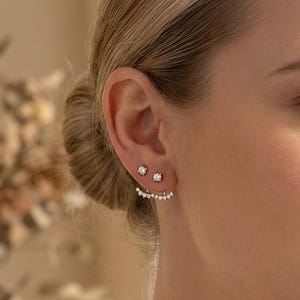 Gold Ear Jacket, Sterling Silver Jacket Earrings, Front Back Earrings, Hypoallergenic Jewelry, Bridesmaid Gift, Valentines Day Gift for Her