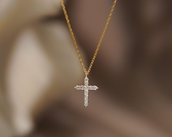 CZ Cross Necklace, 925 Sterling Silver Necklace, Dainty Gold Necklace, Confirmation Gift, Religious Gift, Easter Gift, Mothers Day Gift