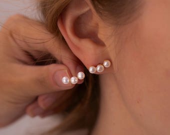 Gold Plated Pearl Earrings, Minimalist Pearl Stud, Freshwater Pearl Earrings, Wedding Earrings, Bridesmaid Gift, Birthday Gift, Gift for Her