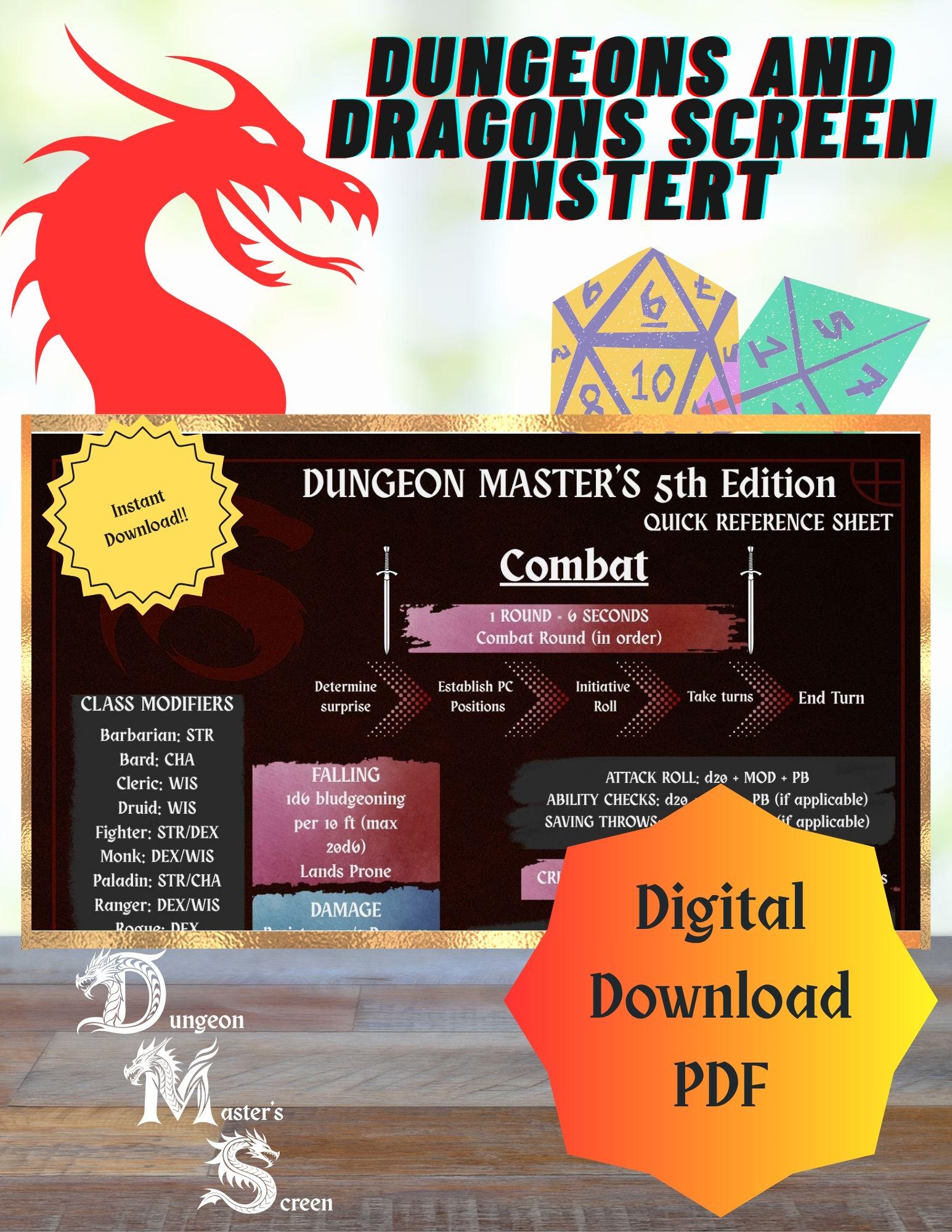 Dungeons and Dragons 5e Printable DM Screen Quick Reference Insert ...