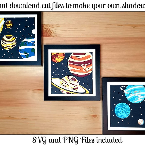 Solar System Trio - shadow box SVG and PNG cut files