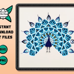 Mandala Peacock - boîte d’ombre SVG et PNG fichiers coupés