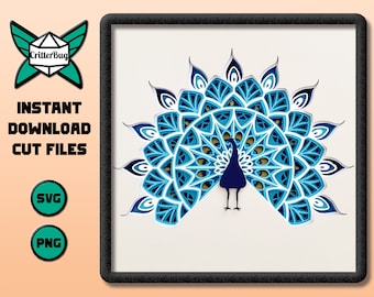 Mandala Peacock - shadow box SVG and PNG cut files