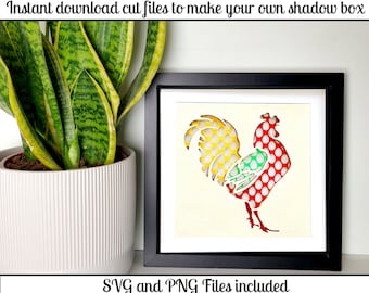 Rooster - shadow box SVG and PNG cut files