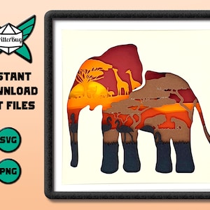 Elephant Safari - Archivos de corte SVG y PNG para caja de sombras