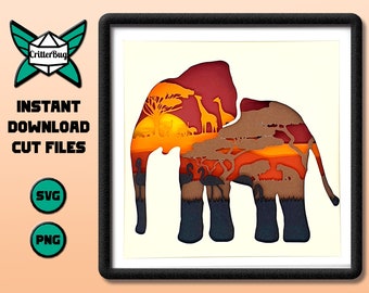 Elephant Safari - SVG and PNG cut files for shadow box