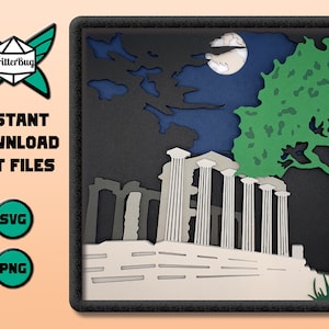 Antica Grecia - Tempio di Poseidone SVG e PNG taglia i file per la scatola delle ombre
