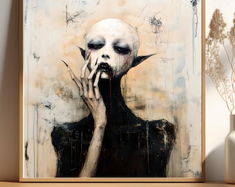 Vampire Surreal Portrait Wall Art –Dark Academia, Gothic Horror, Undead Fantasy, Macabre Vampire Poster, Vampire Aesthetic, Digital Download