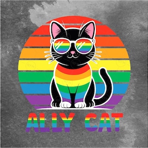 Gato aliado SVG, Gato arcoíris del orgullo LGBTQ SVG, Divertido amante de los gatos gays SVG, Descarga digital
