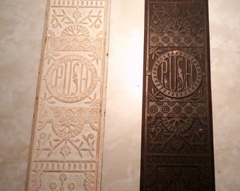 Antique Door Push Plates - Set of 2 - Brass/Bronze - Antique/Vintage