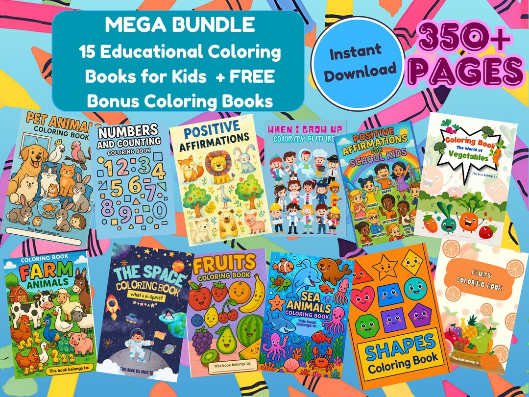350+ Printable Educational Coloring Pages, Coloring Book Bundle for ...