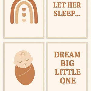 Decoración de pared bohemia neutra para habitación de bebé: 4 pósteres imprimibles / Descarga digital A4 / Decoración moderna y suave para habitación de bebé