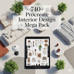740+ Procreate Interior Design Mega Pack | Modern Furniture & Room Elements