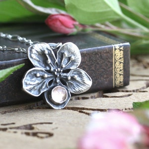 Silver Cherry Blossom Pendant, Sakura Flower Jewelry, Spring Floral Necklace, Botanical Gift