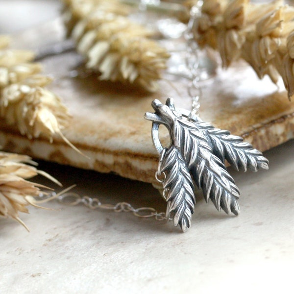 Wheat Sheaf Necklace, Silver Harvest Pendant, Wheat Bunches Charm, Autumnal Fashion, Witchy Vibes, Medieval Jewelry