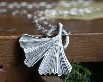 Ginkgo Leaf Necklace, Silver Gingko Pendant, Living Fossil Jewelry, Ancient Tree Lover Gift