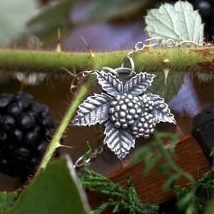 Silver Blackberry Necklace, Raspberry Pendant, Black Berry Charm, Bramble Jewelry, Woodlandcore Talisman for Nature Lovers