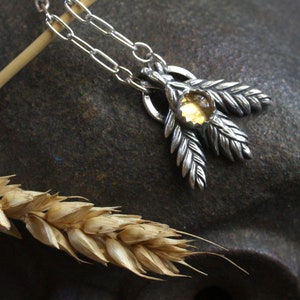 Wheat Sheaf Necklace, Silver Harvest Pendant, Wheat Bunches Charm, Autumnal Fashion, Witchy Vibes, Medieval Jewelry