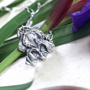 Silver Iris Pendant, February Birth Flower Necklace, Botanical, Garden Jewelry for Plant Lovers