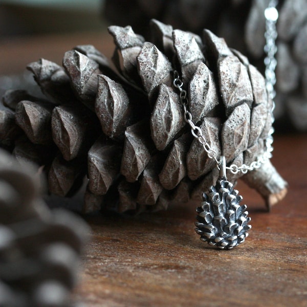 Silver Pinecone Charm, Small Pine Cone Pendant, Evergreen Tree, Forest Jewelry for Nature Lover, Forestcore