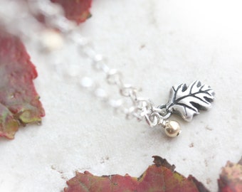 Hawthorn Bracelet, Fall Leaf Charm, Woodland Jewelry, Celtic Ogham, Nature Lover Gift