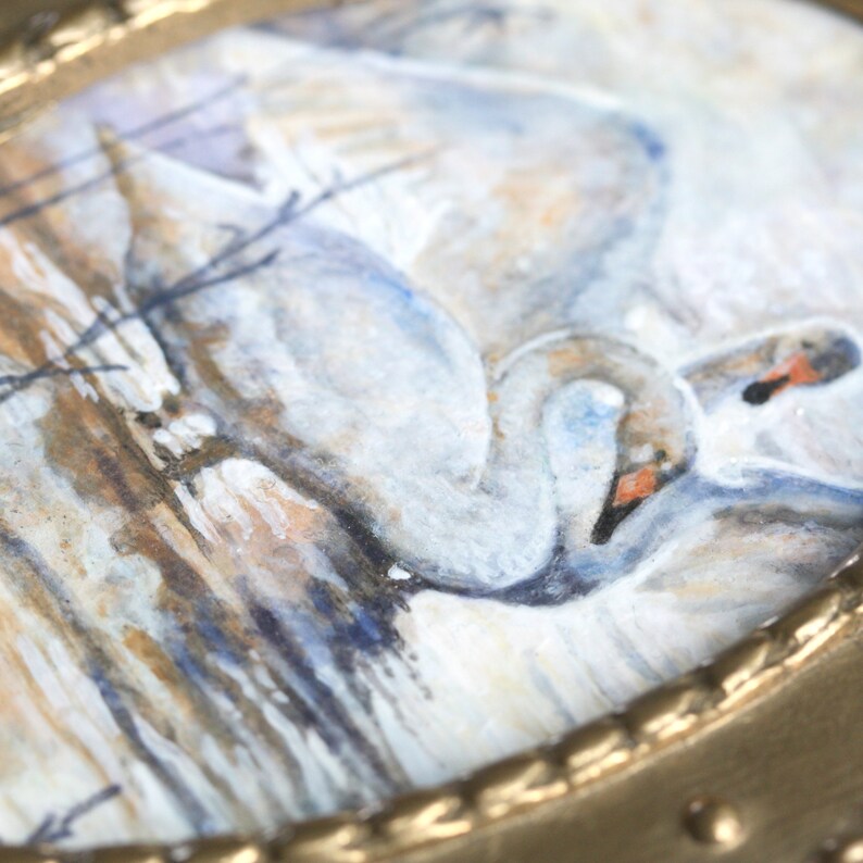 Couple/'s Wedding Gift Impressionist Wildlife Art Fairytale Swan Painting Nature Lover Unique Vintage Frame