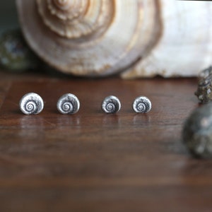 Spiral Shell Stud Earrings, Silver Snail Posts, Nautilus Jewelry
