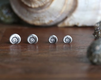 Spiral Shell Stud Earrings, Silver Snail Posts, Nautilus Jewelry