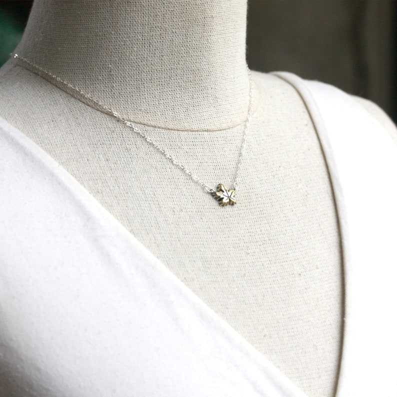 Strength Jewelry Fine Silver and Gold Pendant Botanical Charm Autumn Leaves Maple Leaf Necklace Two Tone