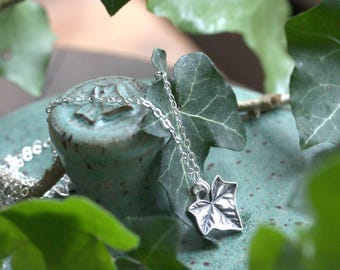 Silver Ivy Charm, Small IvyLeaf Pendant, Hand Sculpted, Botanical Necklace, Woodland Jewelry Gift