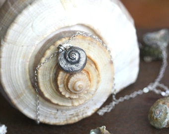 Silver Spiral Shell Necklace, Snail Shell Charm, Nautilus Pendant, Beach Treasure Jewelry