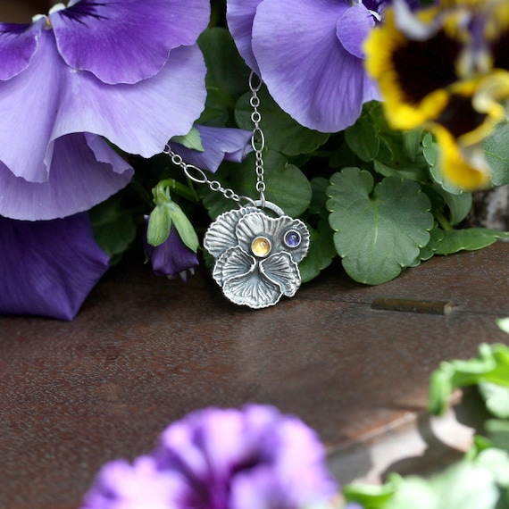 Buy Pansy Flower Necklace, Silver Viola With Citrine and Iolite, Botanical  Jewelry for Garden Lover, Gardener Gift Online in India - Etsy