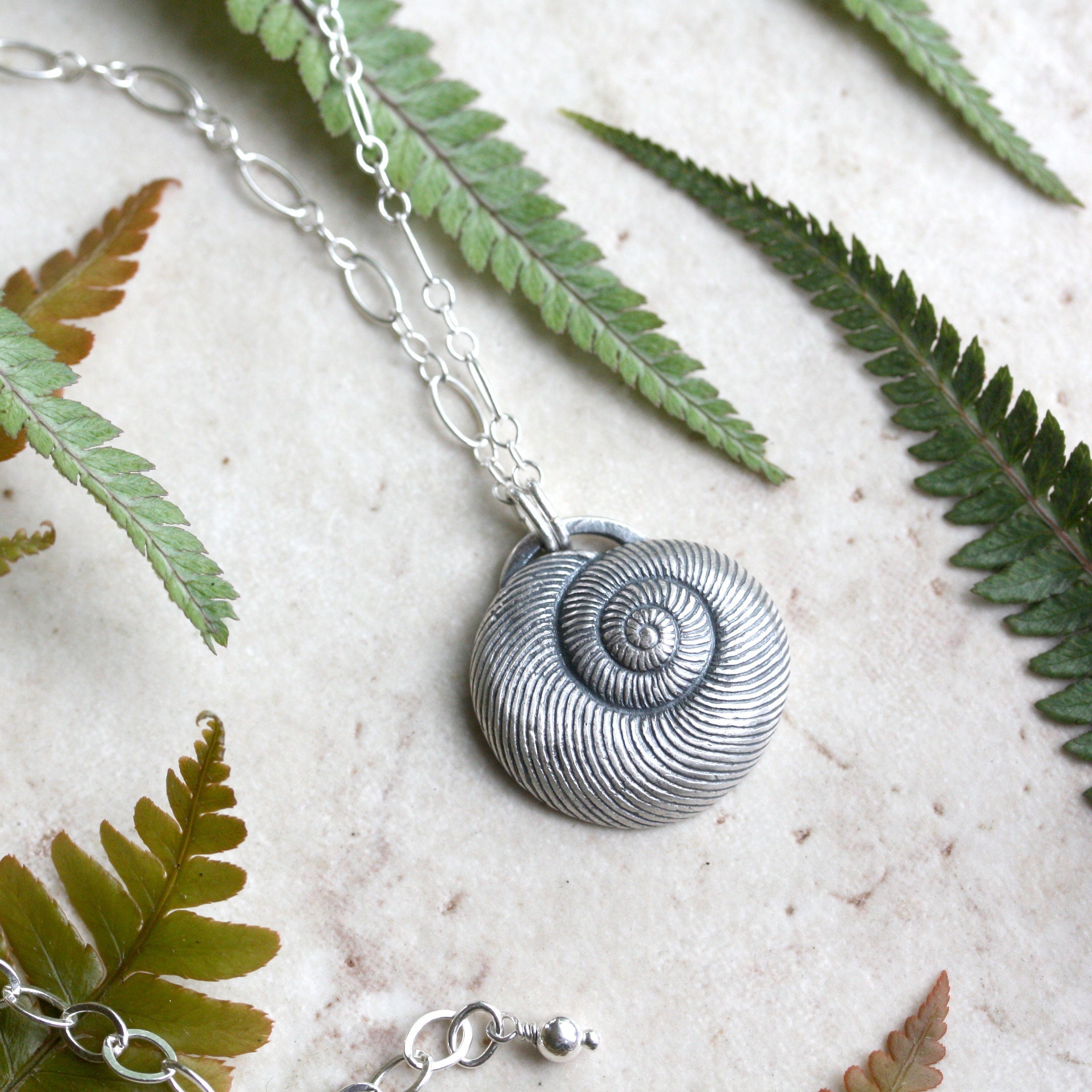 Snail Shell Necklace, Silver Spiral Pendant, Nature Inspired