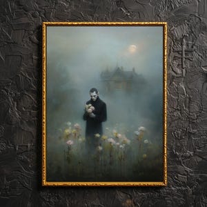 Stampa artistica da parete di Dracula Manor, opera d'arte di Dracula di Dark Academia, stampa sentimentale di Dracula, poster del castello gotico di Dracula, regalo per amanti dei vampiri