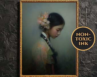 The Hanbok Grace <3 Traditional Korean Girl Wall Art Korean Girl Painting Beautiful Korean Lady Print Korea Culture Artwork South Korea Art