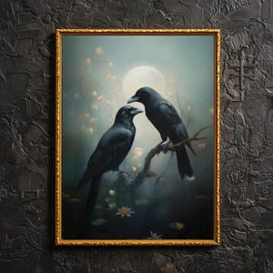 The Nightfall Companions <3 - Coppia di corvi nello stagno delle ninfee, stampa BFF, regalo per coppie di Moody Dark Academia, regalo per anniversario di matrimonio gotico