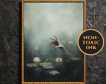 Drowning Hand Wall Art - Arm Sticking Up From Underneath Lake Fingers Reaching Out From Underwater Lily Pond & Lotus Flowers