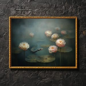 Lotus Schlange Gothic Kunst <3 Gothic Schlange im Seerosenteich Stimmungsvolle Schlange Poster Gothisches Schlangen Kunstwerk Blumenbild Geschenk
