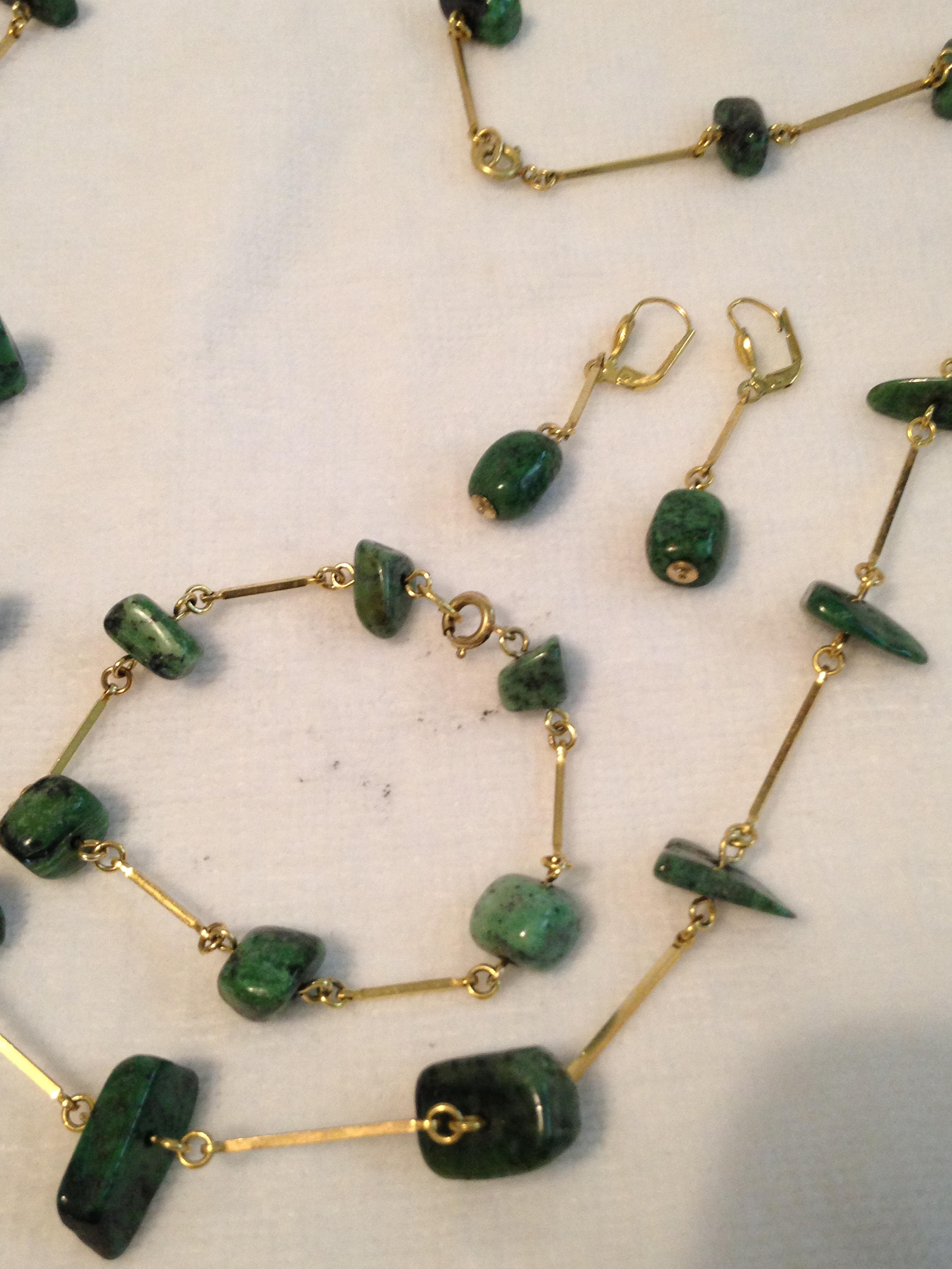 Vintage Green Stone Necklace Matching Pierced Etsy